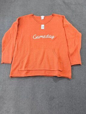 Gameday Sweater Burnt Orange Rust V Neck Knit Kangaroo Pocket Thanksgiving Festi